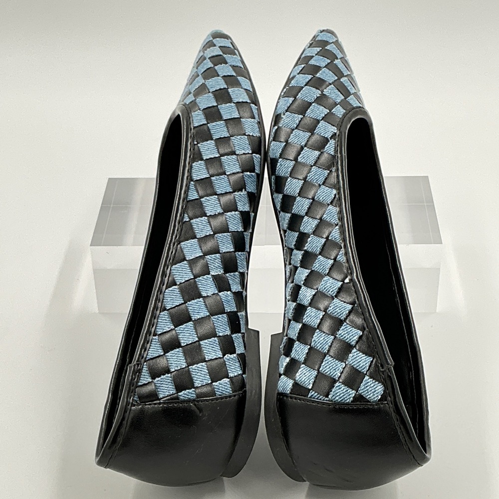 Nine West Size 6.5 Woven Checkered Pointed Flats Black Blue Denim NEW Largo $89 - Picture 11 of 12